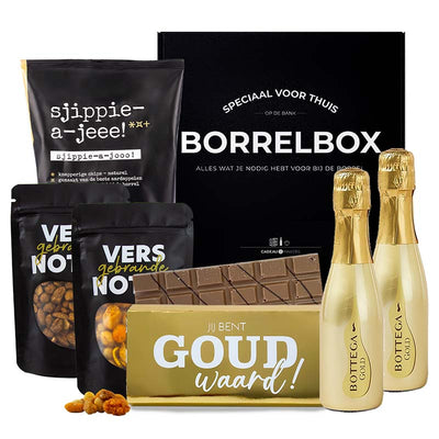 Jij Bent Goud Waard Cadeaupakket | Luxe Borrelbox met Chocolade & Prosecco