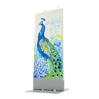 FLATYZ Pauw Kaars | Elegante Blauwe Pauw op Aluminium Standaard
