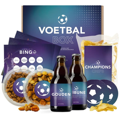 Voetbal Cadeaupakket Deluxe | Bier, Snacks & Voetbal Bingo